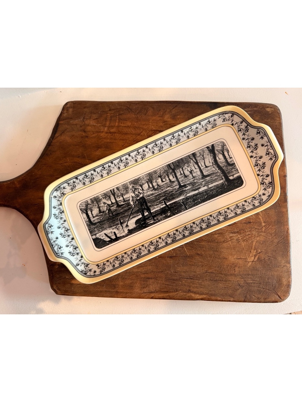 Vintage Designpac Inc. Ceramic Bread Serving Tray – "Working Men in Orchard"